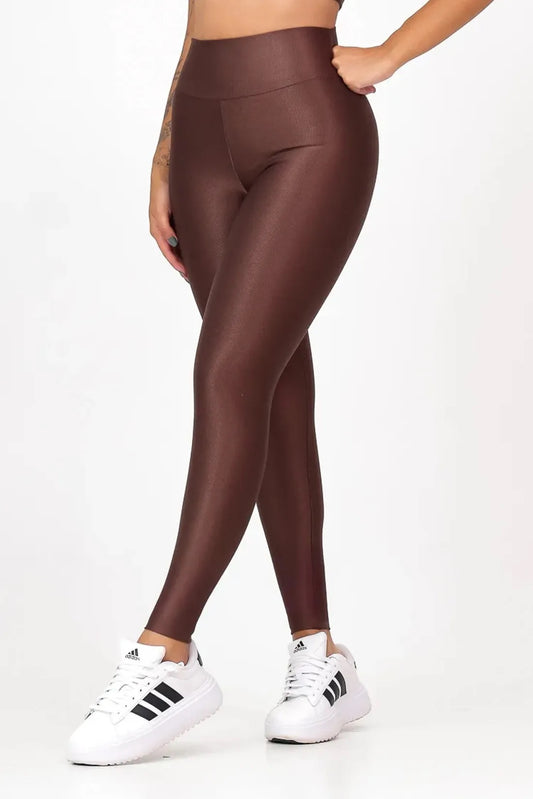 CALCA LEGGING CANELADA ALTA COMPRESSAO MODELADORA CINTURA ALTA - COR CHOCOLATE