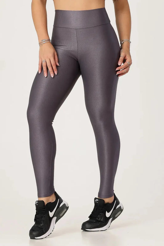 CALCA LEGGING CANELADA ALTA COMPRESSAO MODELADORA CINTURA ALTA - COR CINZA MEDIO