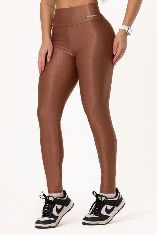 CALCA LEGGING CANELADA ALTA COMPRESSAO MODELADORA CINTURA ALTA - COR MARROM