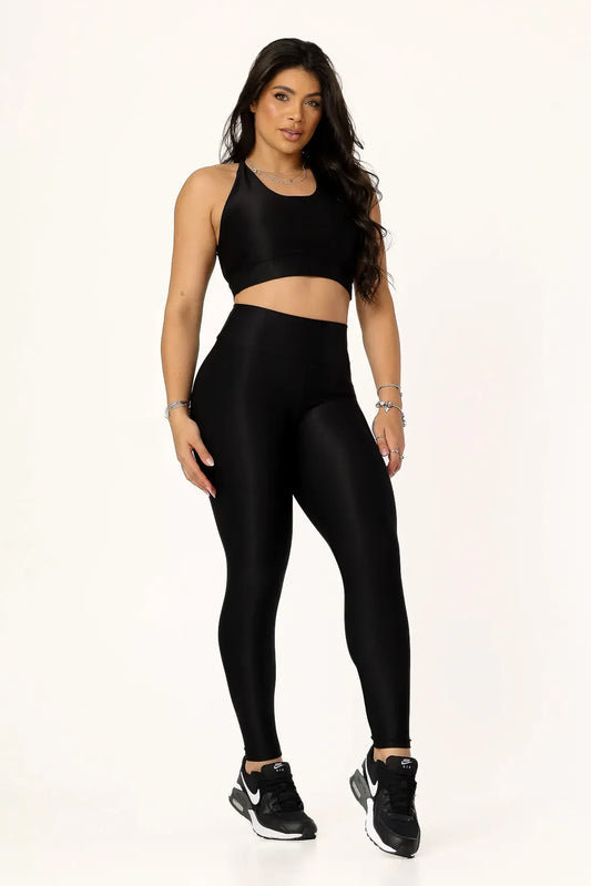 CALCA LEGGING CANELADA ALTA COMPRESSAO MODELADORA CINTURA ALTA - COR PRETO