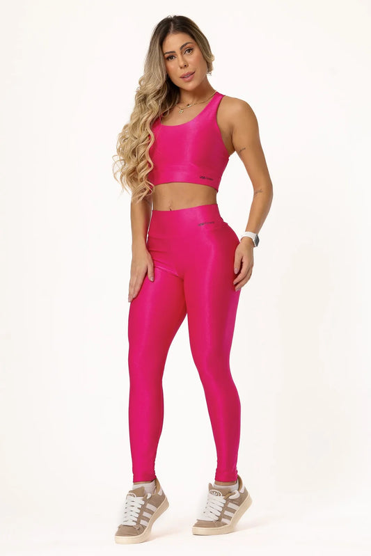 CALCA LEGGING CANELADA ALTA COMPRESSAO MODELADORA CINTURA ALTA - COR ROSA PINK