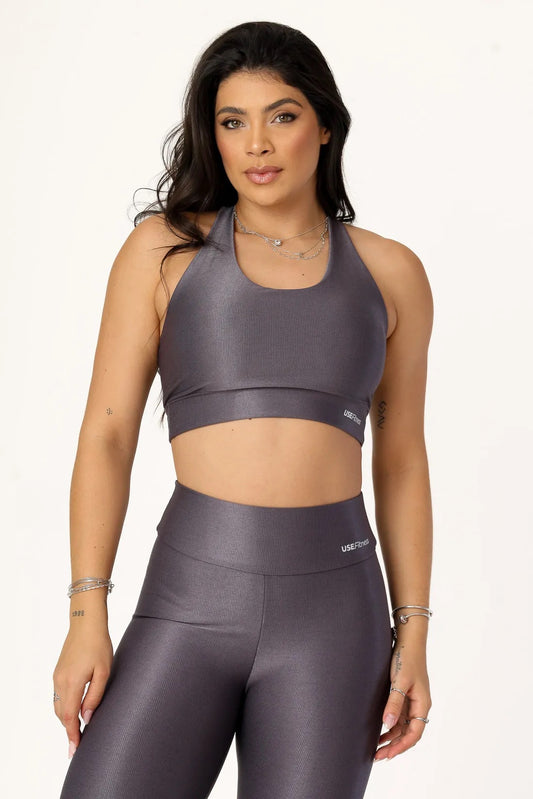 TOP CANELADO CRUZADO NAS COSTAS INVESTIMENTO EM DRY - COR CINZA MEDIO