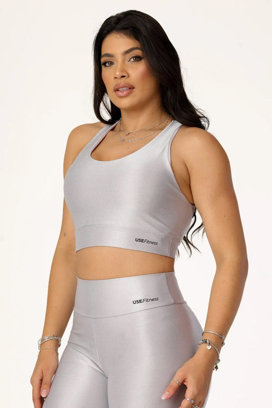 TOP CANELADO CRUZADO NAS COSTAS INVESTIMENTO EM DRY - COR CINZA SPACE