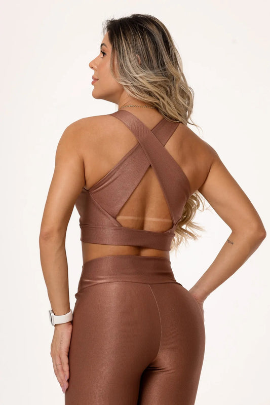 TOP CANELADO CRUZADO NAS COSTAS INVESTIMENTO EM DRY - COR MARROM