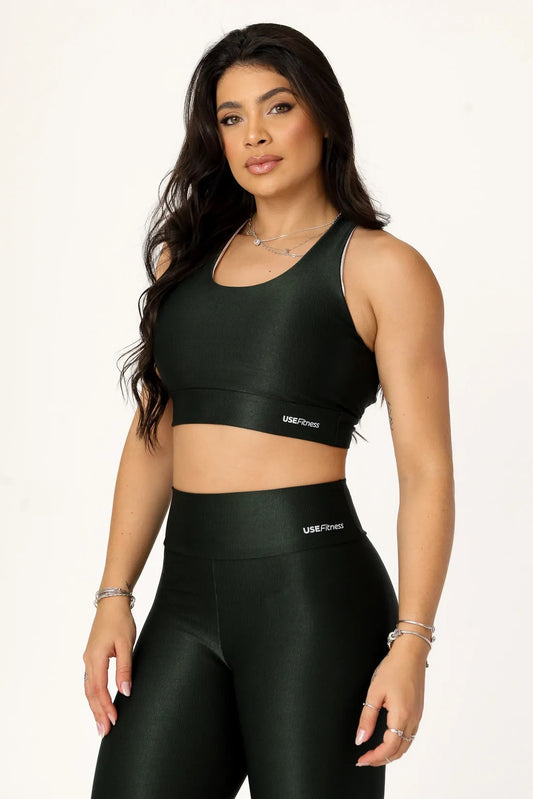 TOP CANELADO CRUZADO NAS COSTAS INVESTIMENTO EM DRY - COR VERDE ESCURO