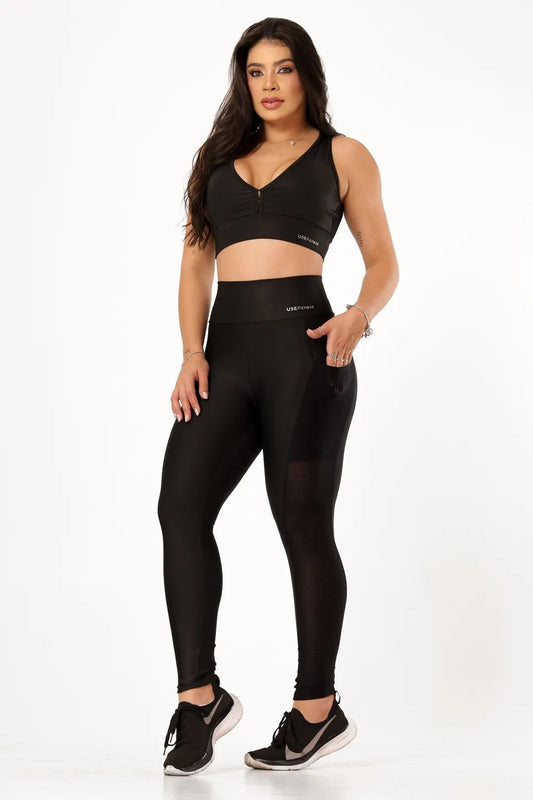 CALCA LEGGING BASICA ALTA COMPRESSAO MODELADORA CINTURA ALTA - COR PRETO