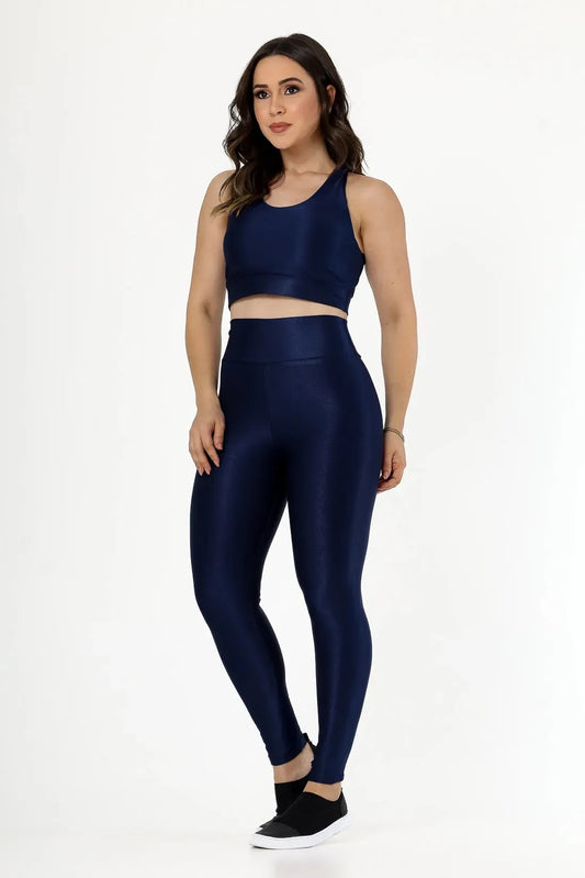 CALCA LEGGING CANELADA ALTA COMPRESSAO MODELADORA CINTURA ALTA - COR AZUL MARINHO