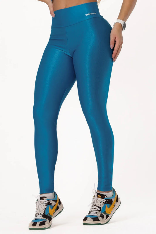 CALCA LEGGING CANELADA ALTA COMPRESSAO MODELADORA CINTURA ALTA - COR AZUL MEDIO