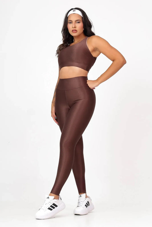 CALCA LEGGING CANELADA ALTA COMPRESSAO MODELADORA CINTURA ALTA - COR CHOCOLATE