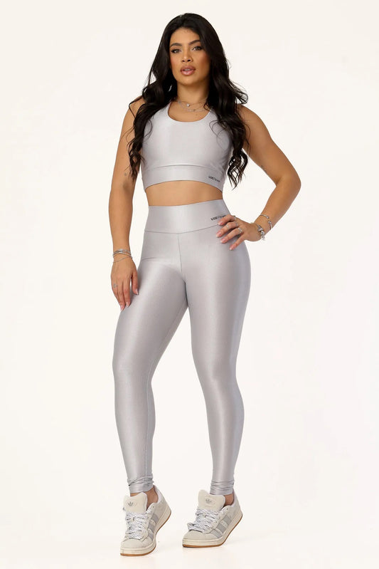 CALCA LEGGING CANELADA ALTA COMPRESSAO MODELADORA CINTURA ALTA - COR CINZA SPACE