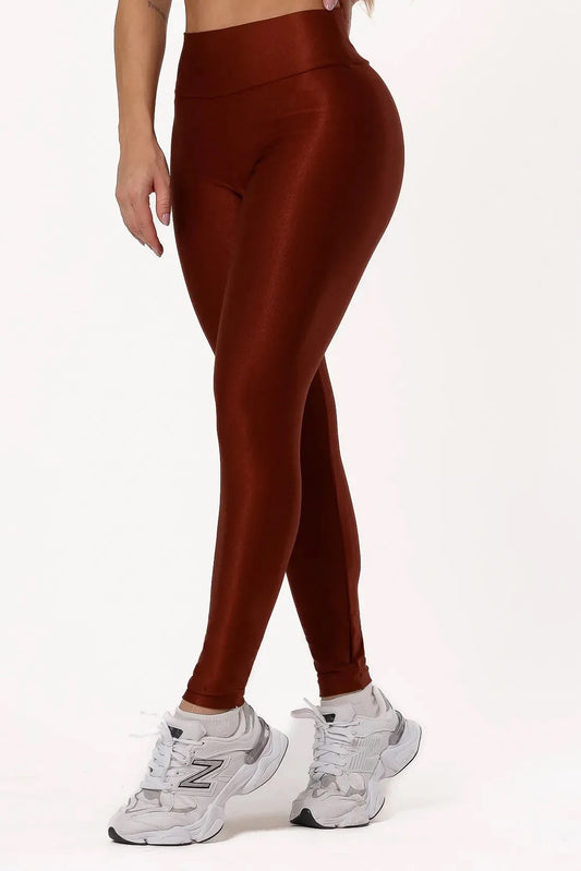 CALCA LEGGING CANELADA ALTA COMPRESSAO MODELADORA CINTURA ALTA - COR MARROM CAFE
