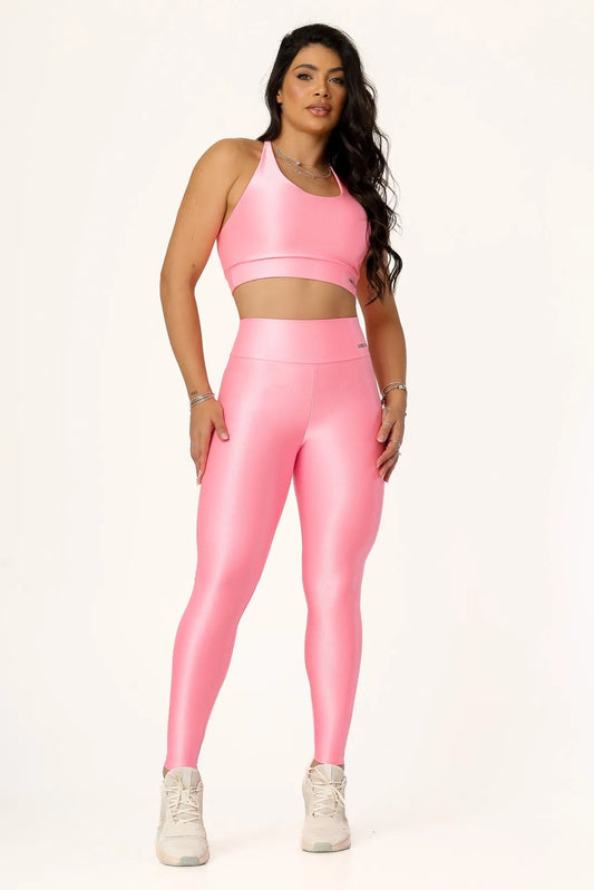 CALCA LEGGING CANELADA ALTA COMPRESSAO MODELADORA CINTURA ALTA - COR ROSA CLARO