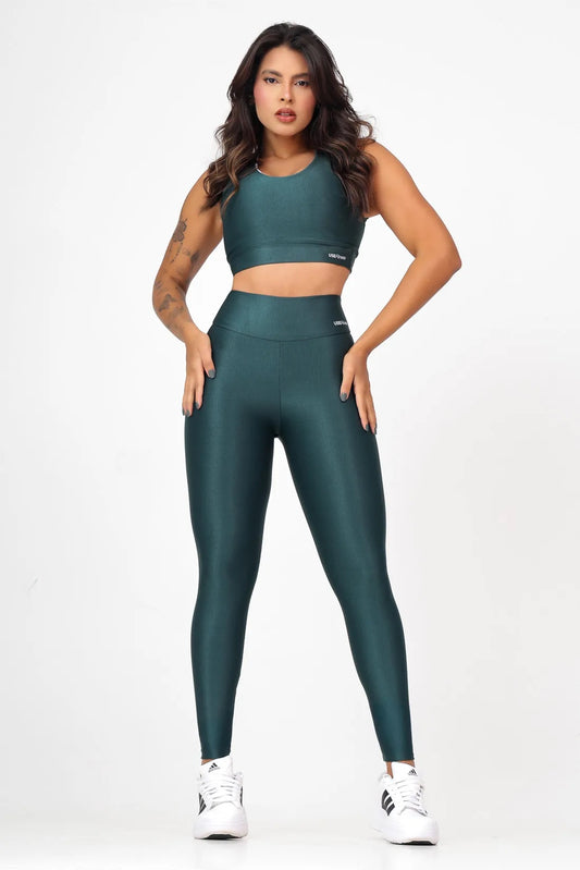 CALCA LEGGING CANELADA ALTA COMPRESSAO MODELADORA CINTURA ALTA - COR VERDE ESMERALDA