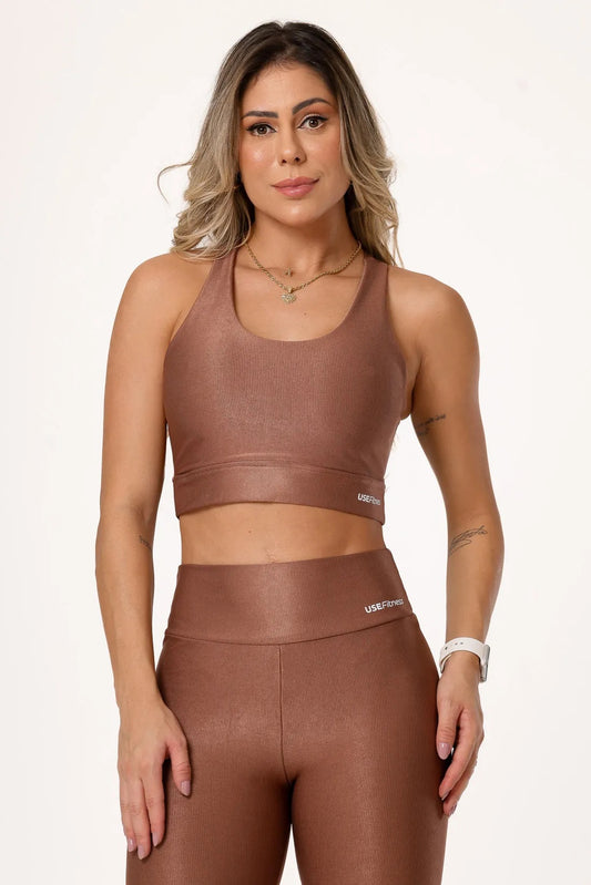 TOP CANELADO CRUZADO NAS COSTAS INVESTIMENTO EM DRY - COR MARROM