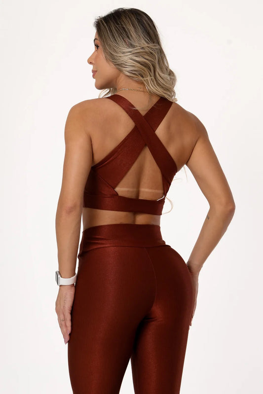 TOP CANELADO CRUZADO NAS COSTAS INVESTIMENTO EM DRY - COR MARROM CAFE