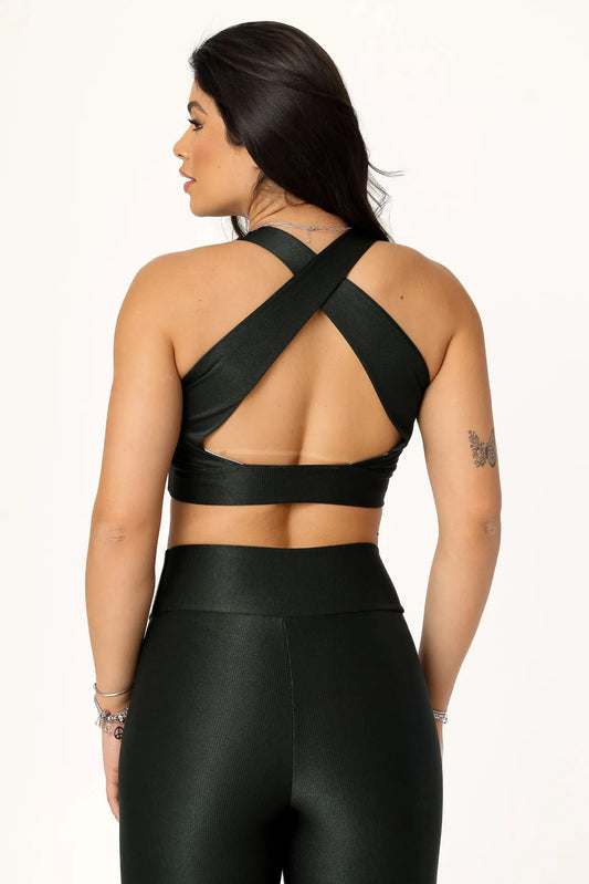 TOP CANELADO CRUZADO NAS COSTAS INVESTIMENTO EM DRY - COR VERDE ESCURO