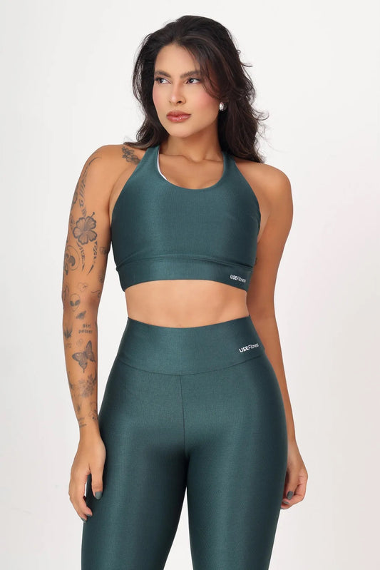 TOP CANELADO CRUZADO NAS COSTAS INVESTIMENTO EM DRY - COR VERDE ESMERALDA